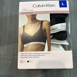 Calvin Klein L, 2 Pack Wire Free Bralette Cotton Modal Black/White Open Box New
